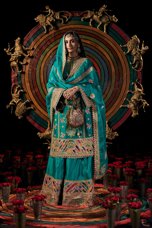 Deep Turquoise Sharara Set