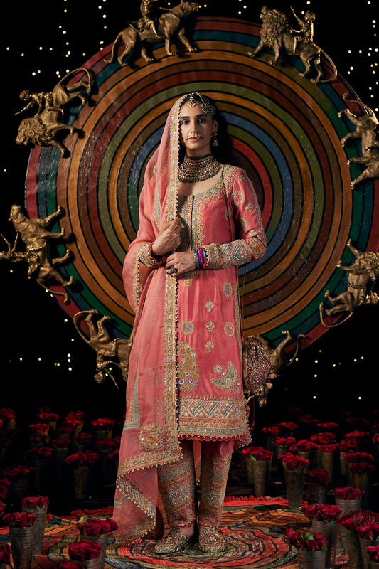 Peach Pink Silk Kurta