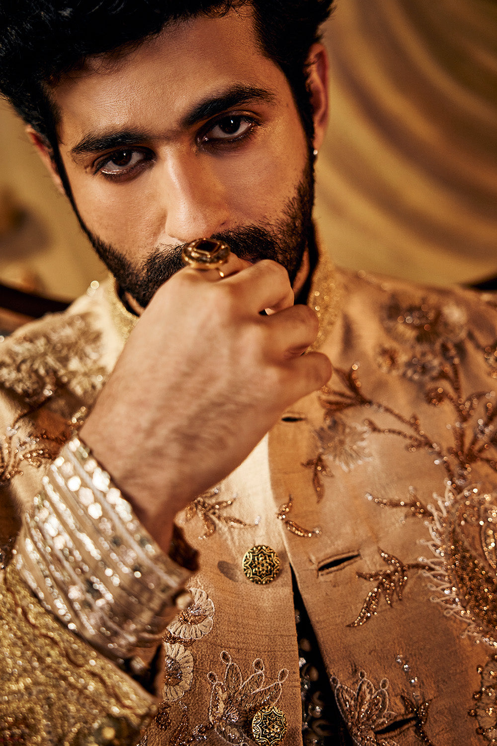 Pale Gold Silk Sherwani