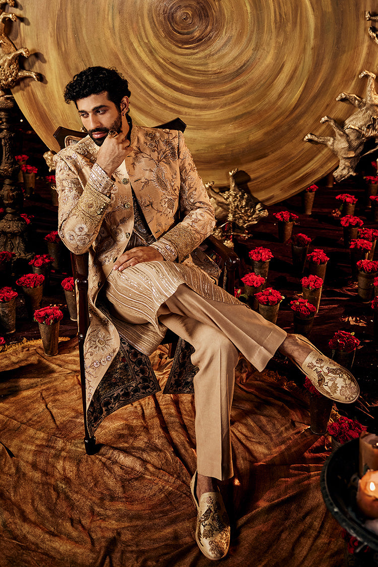 Pale Gold Silk Sherwani