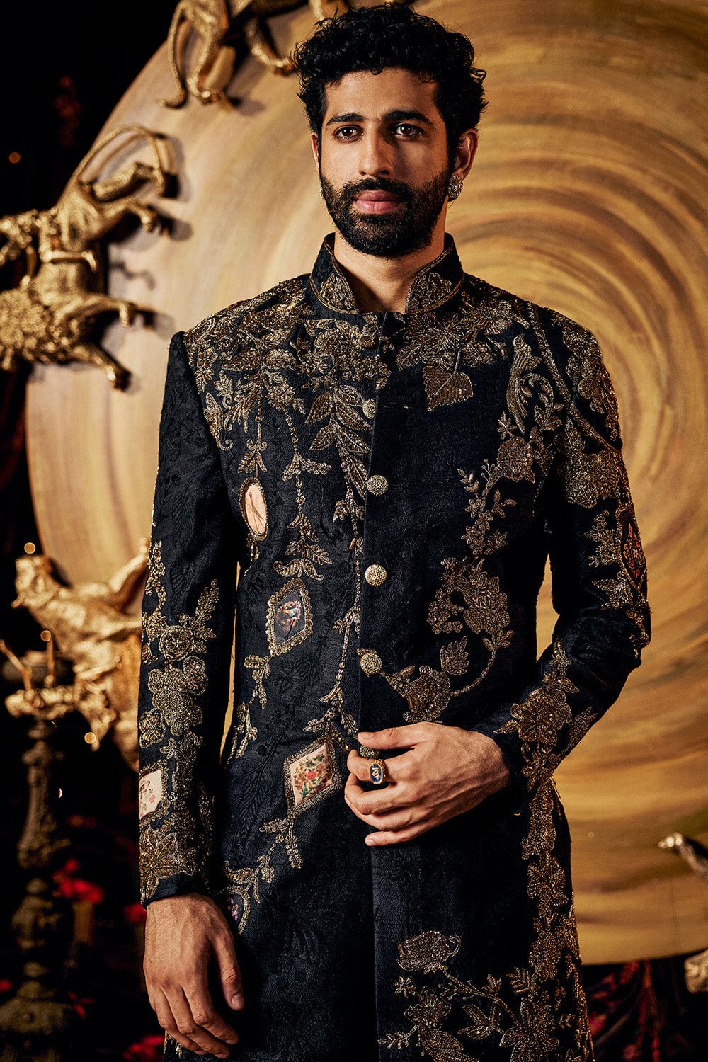 Inky Black Silk Sherwani