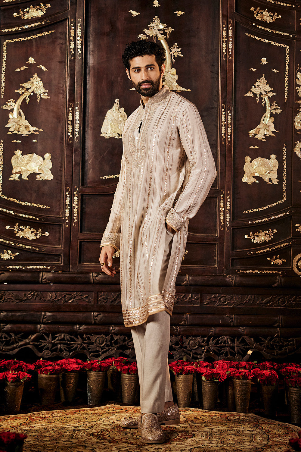 Dove Grey Silk Sherwani