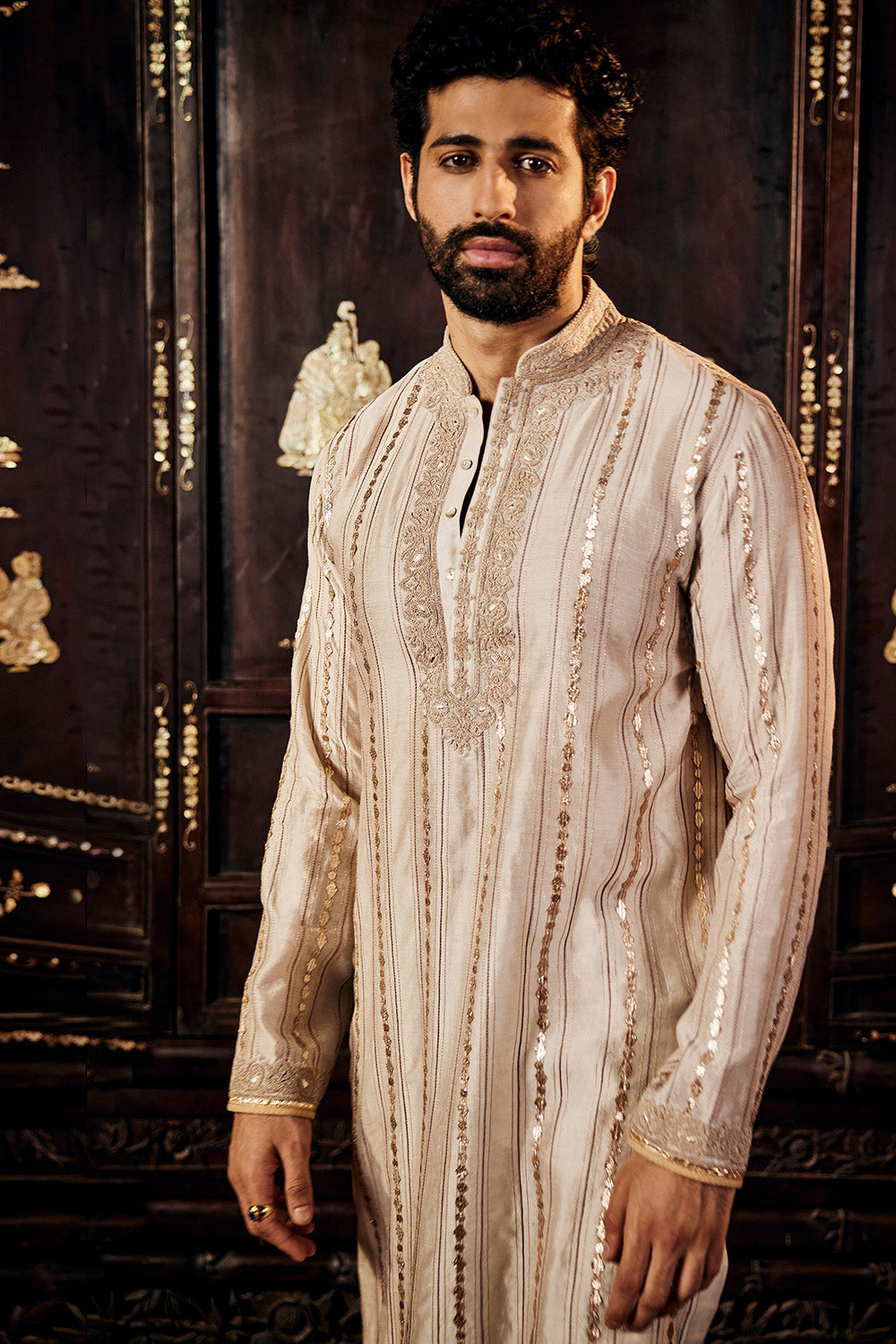Dove Grey Silk Sherwani