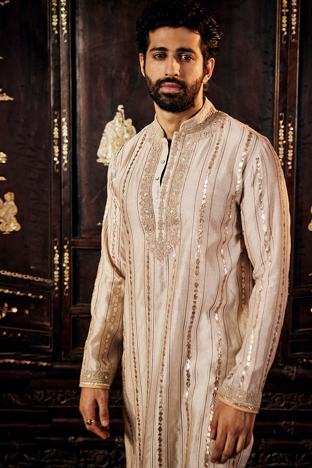 Dove Grey Silk Sherwani