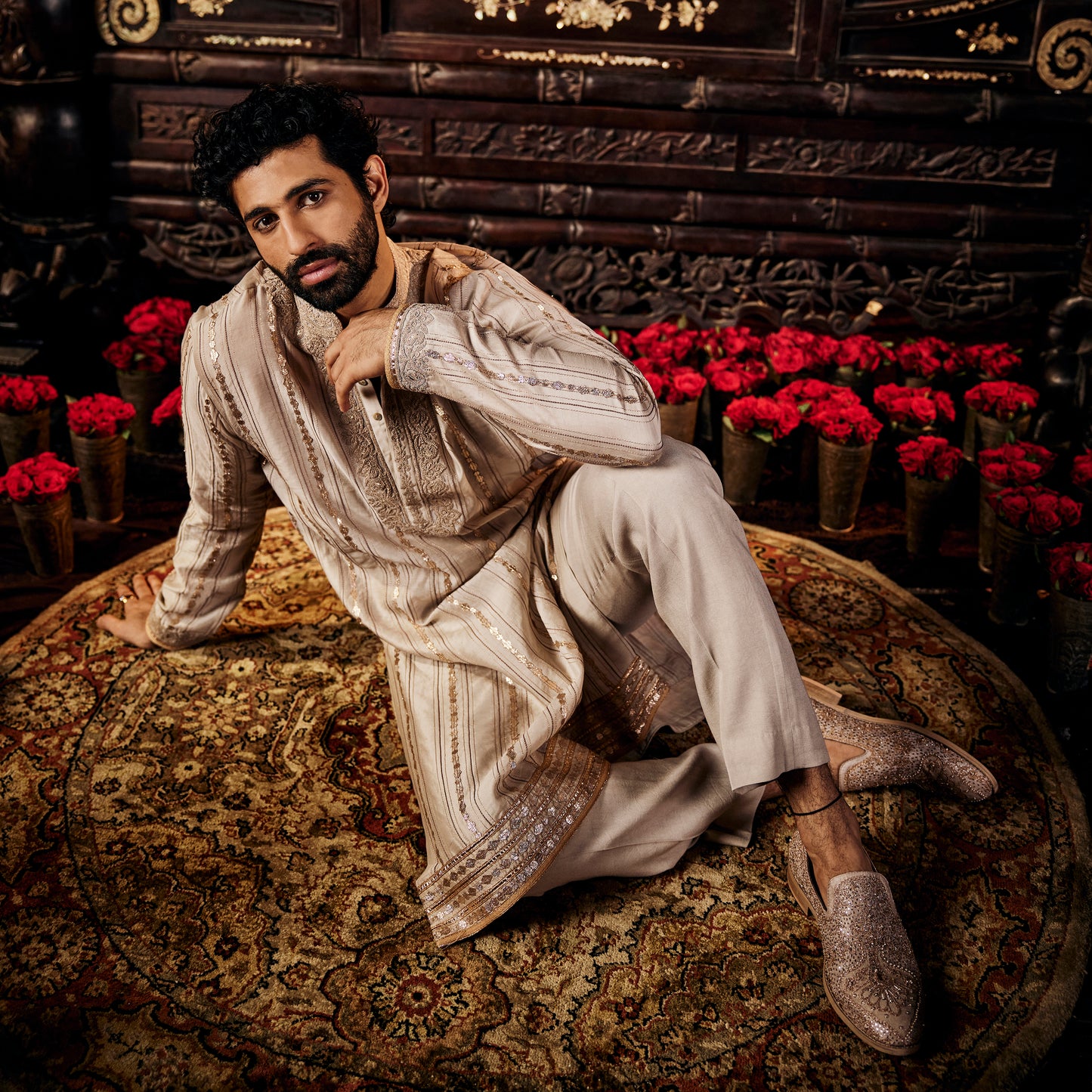 Dove Grey Silk Sherwani