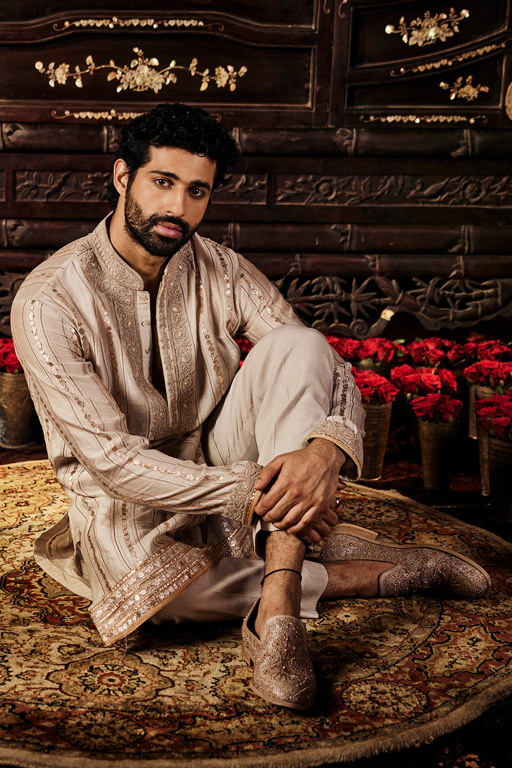 Dove Grey Silk Sherwani