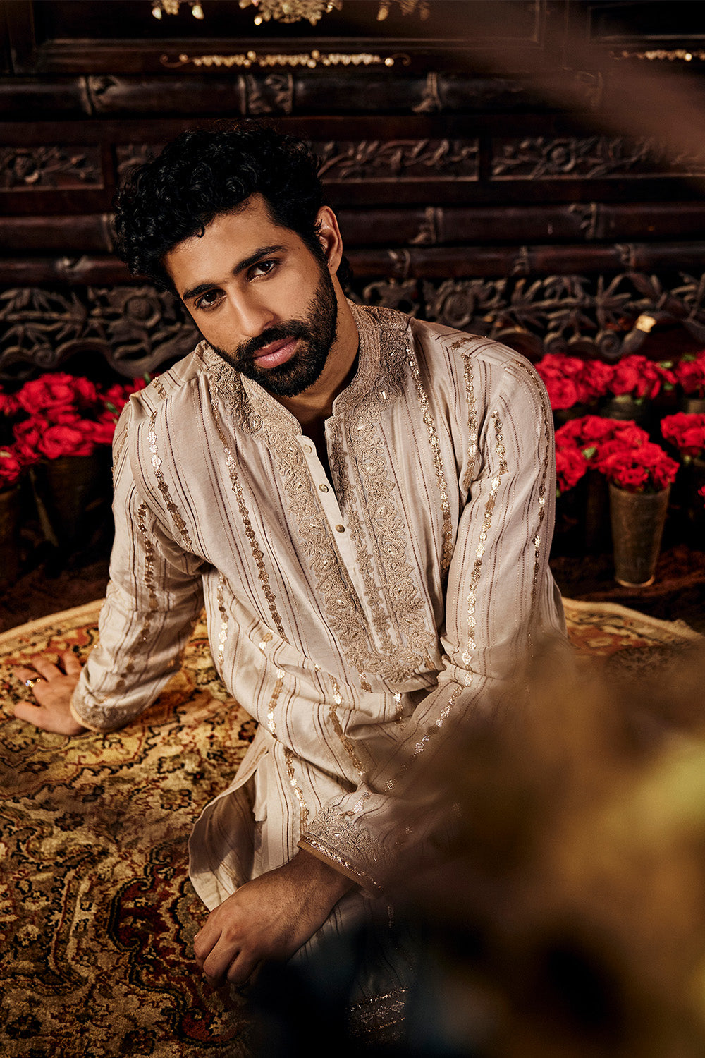 Dove Grey Silk Sherwani