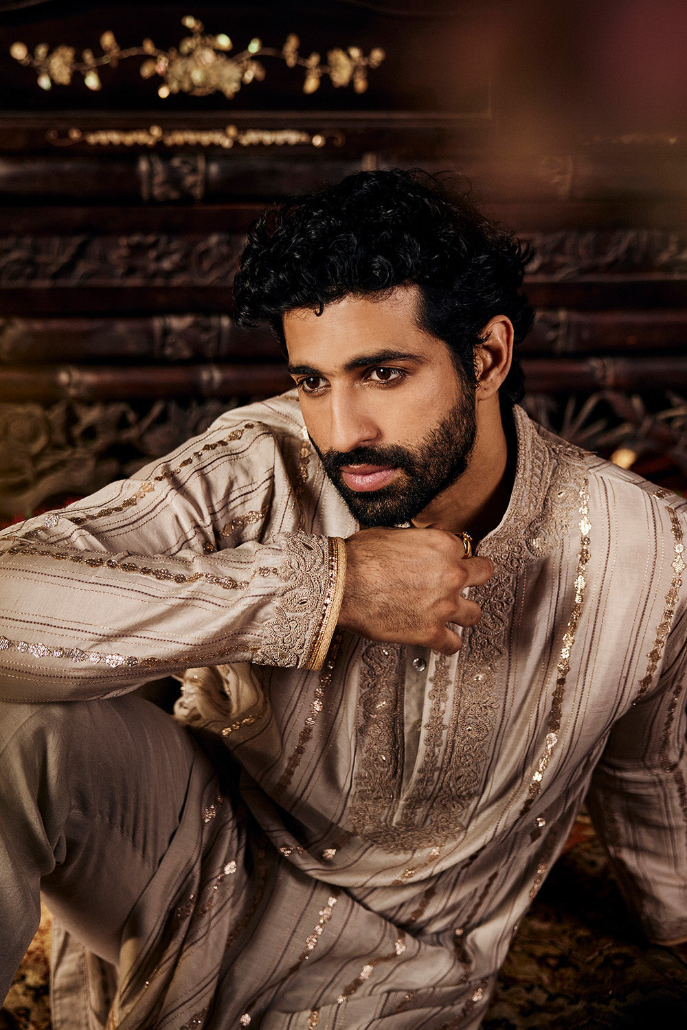 Dove Grey Silk Sherwani
