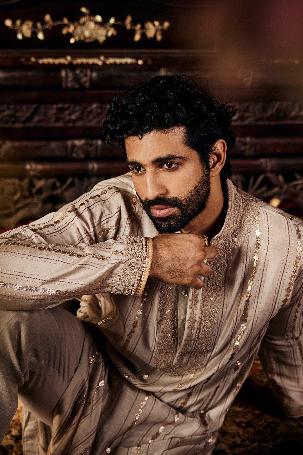 Dove Grey Silk Sherwani