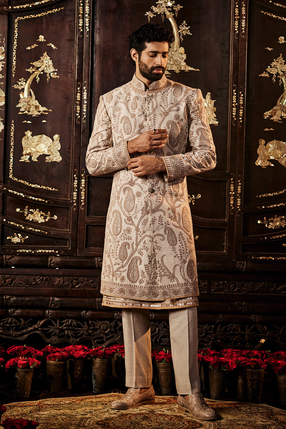 Dove Grey Silk Sherwani