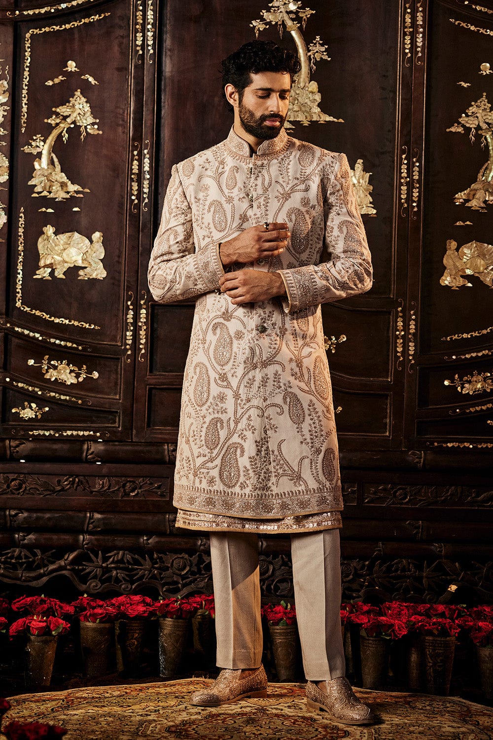 Dove Grey Silk Sherwani