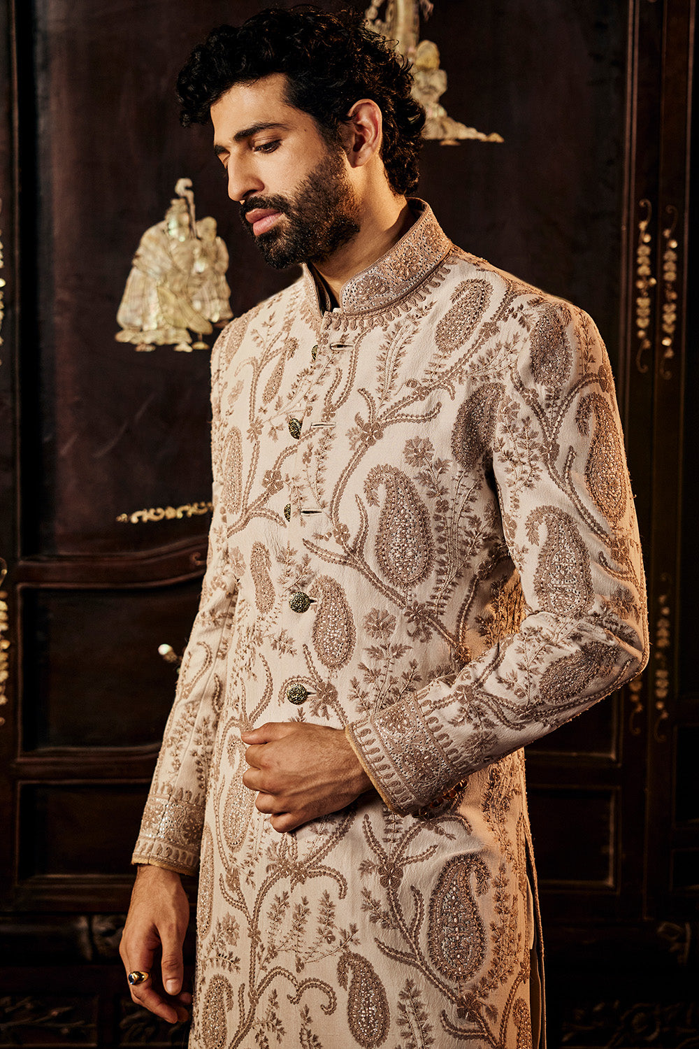 Dove Grey Silk Sherwani