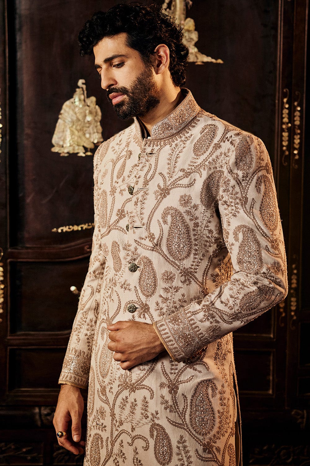 Dove Grey Silk Sherwani