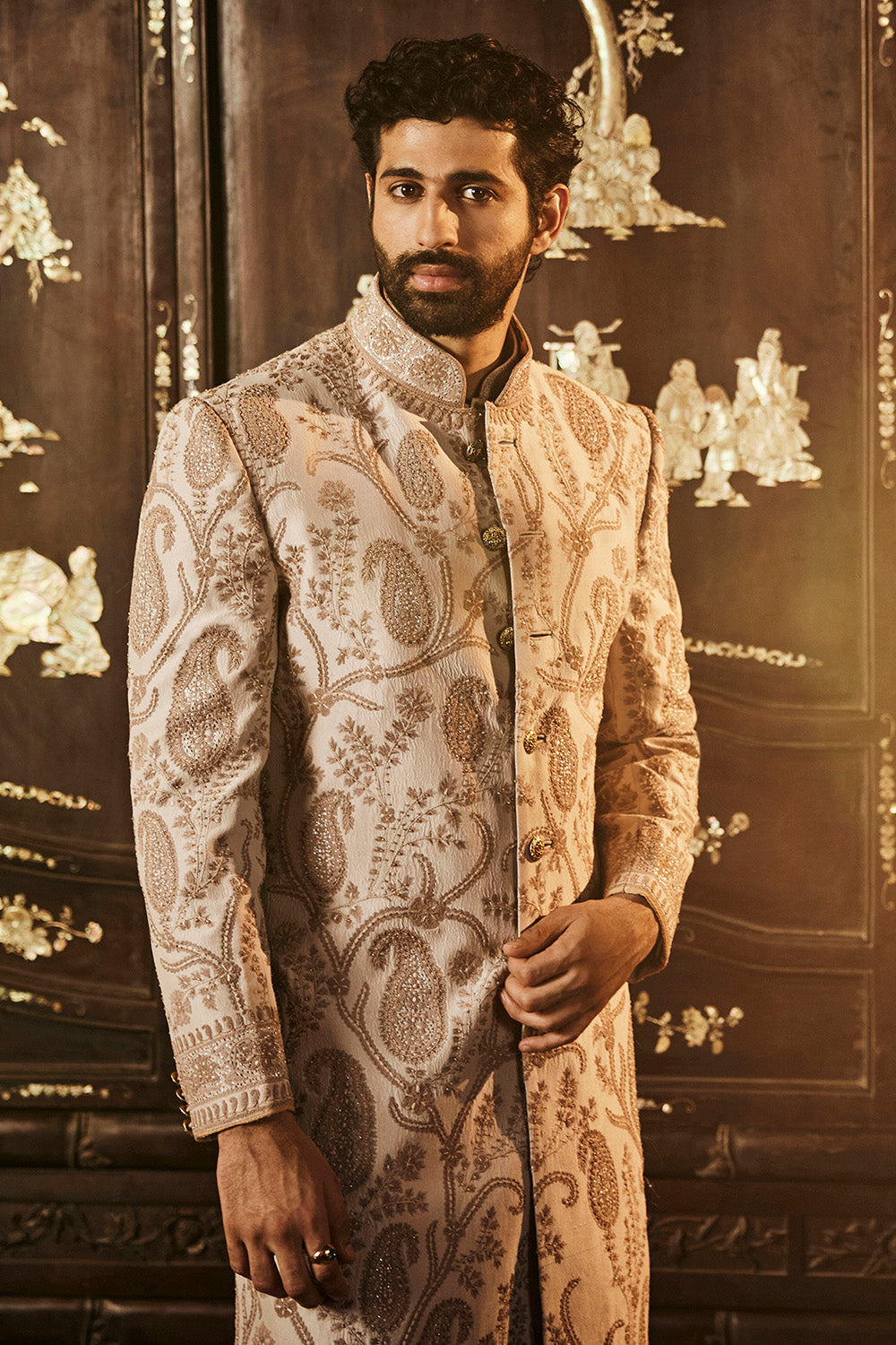 Dove Grey Silk Sherwani