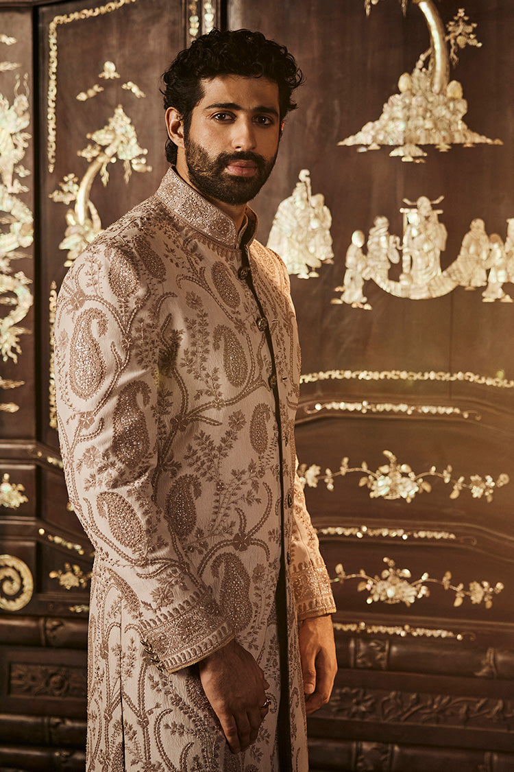 Dove Grey Silk Sherwani