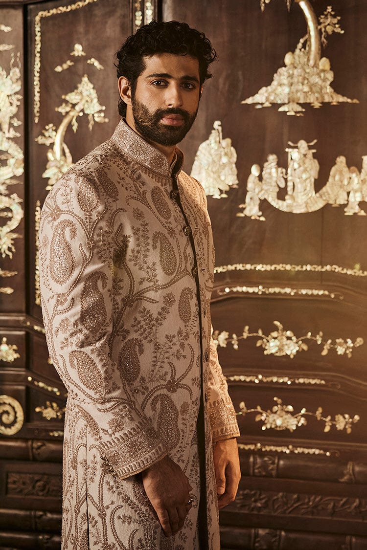 Dove Grey Silk Sherwani