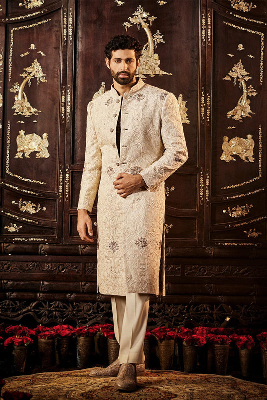 A Tonal Ivory Silk Sherwani