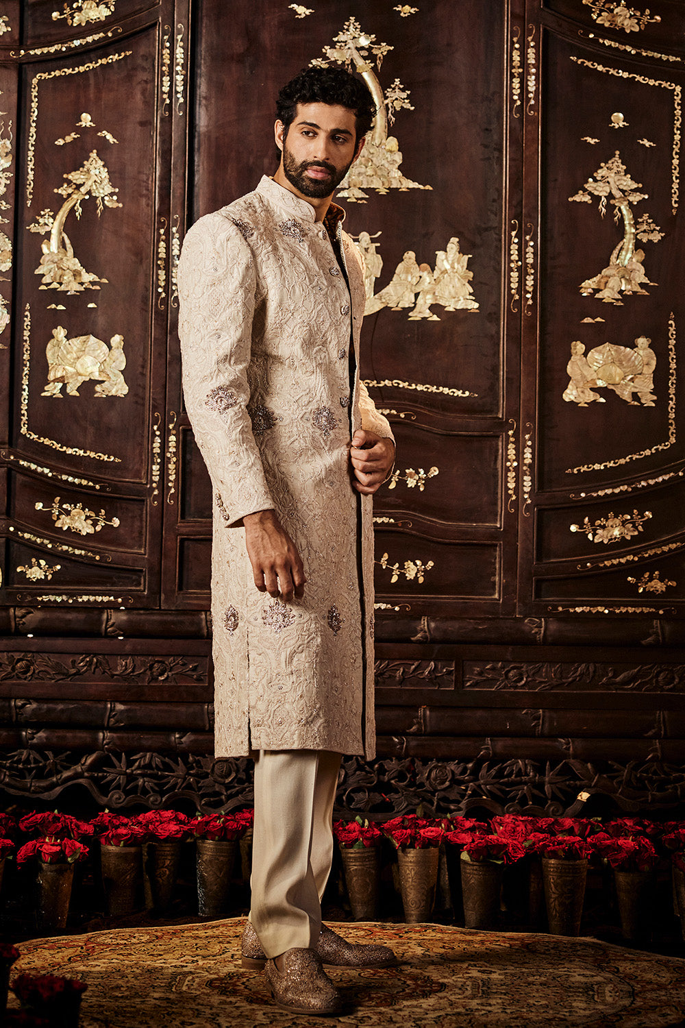 A Tonal Ivory Silk Sherwani