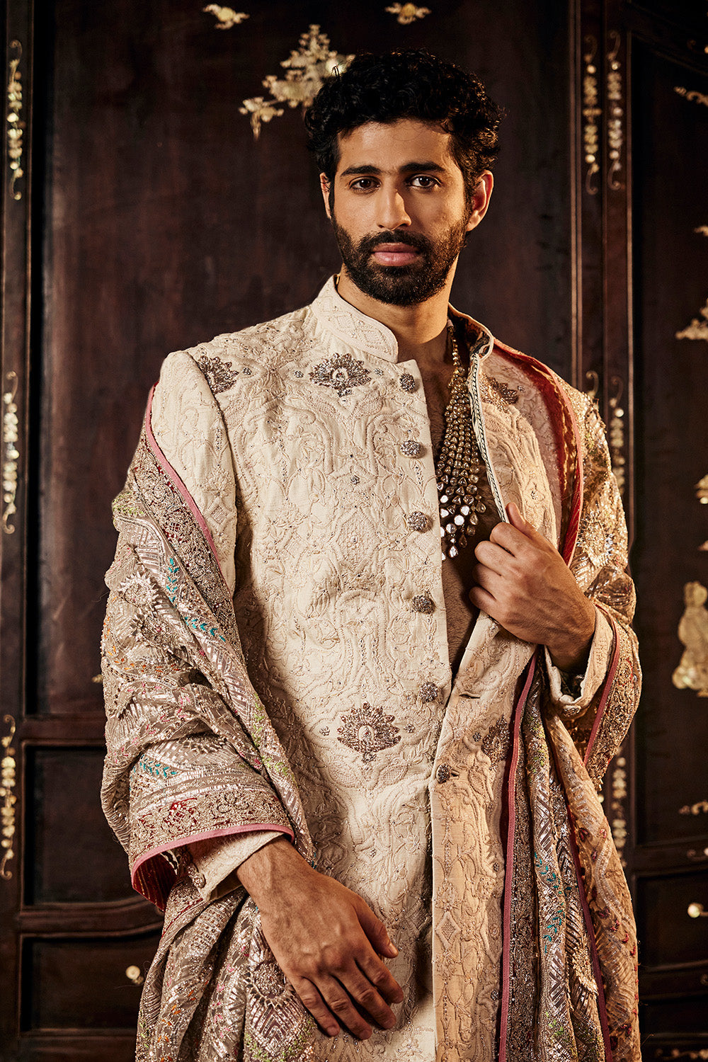 A Tonal Ivory Silk Sherwani