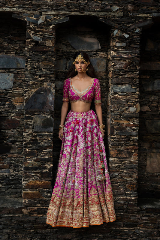 Deep Rani Pink And Gold Lehenga