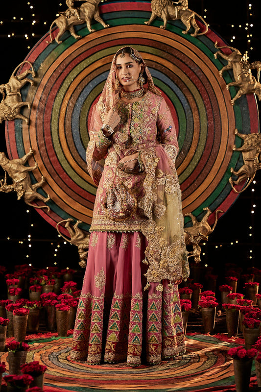 Carnation Pink Silk Sharara Set