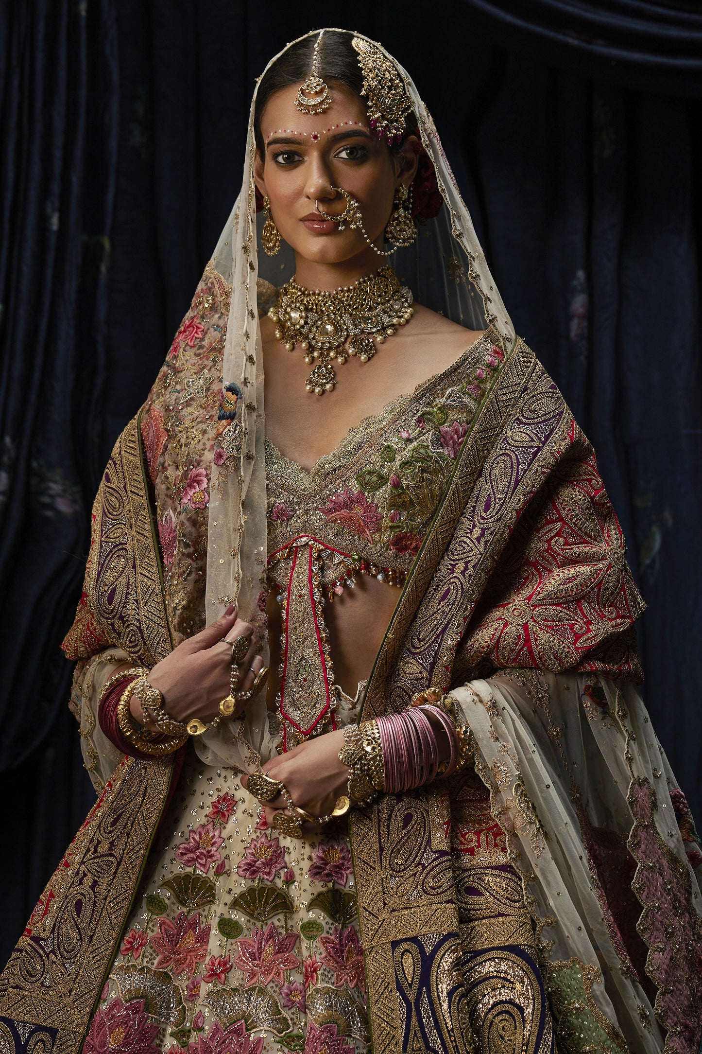 Ivory Lotus Blossom Lehenga