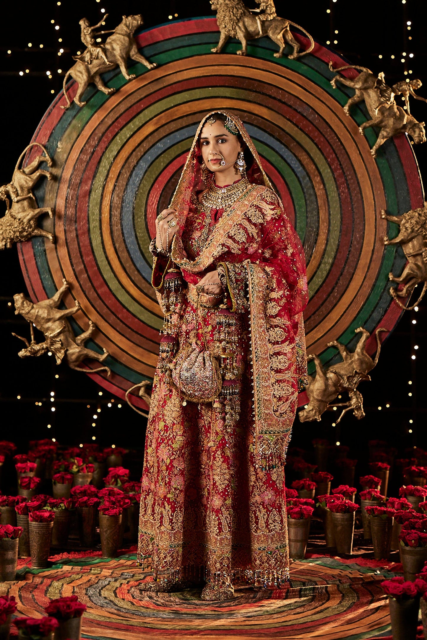Red Tulle Kalidar Kurta Set