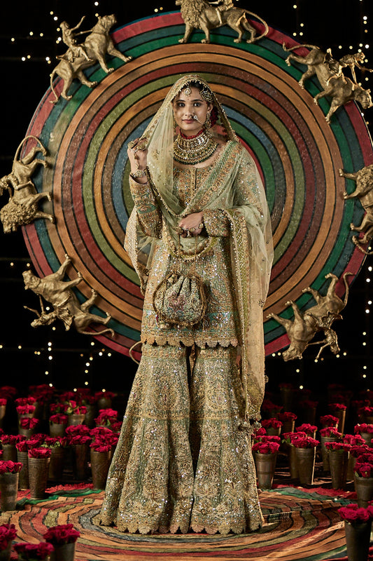 Pale Pistachio Blue Sharara Set