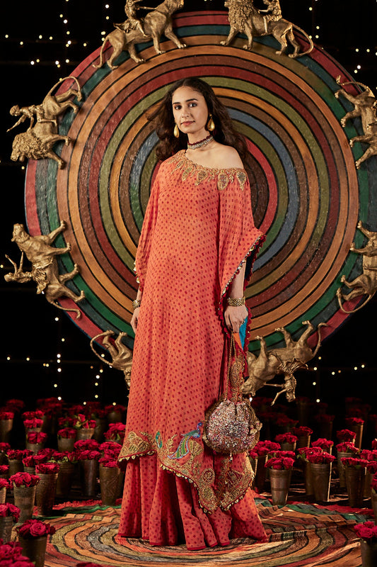Coral Bandhej Kaftan & Sharara