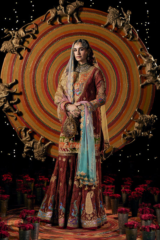 Maroon Bandhej Kurti & Gharara