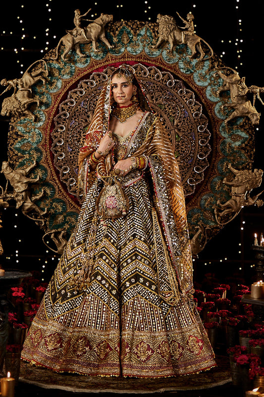 Black and Gold Chevron Lehenga Set