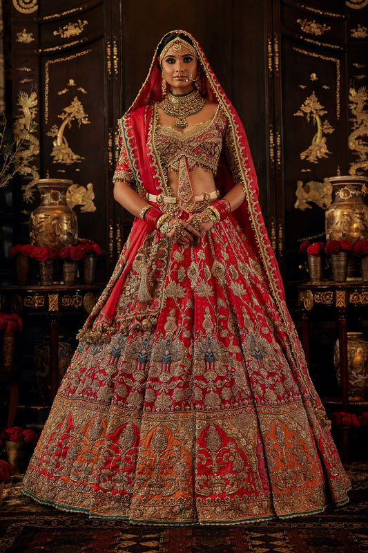 Vivid Red Palampore Lehenga