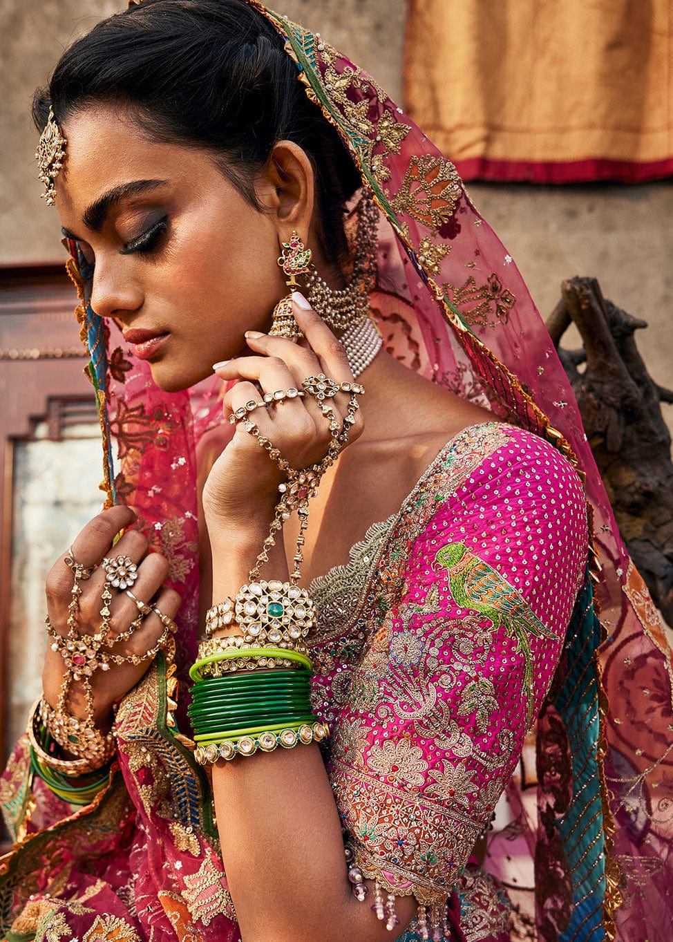 Vivid Rani Pink Paisley Lehenga