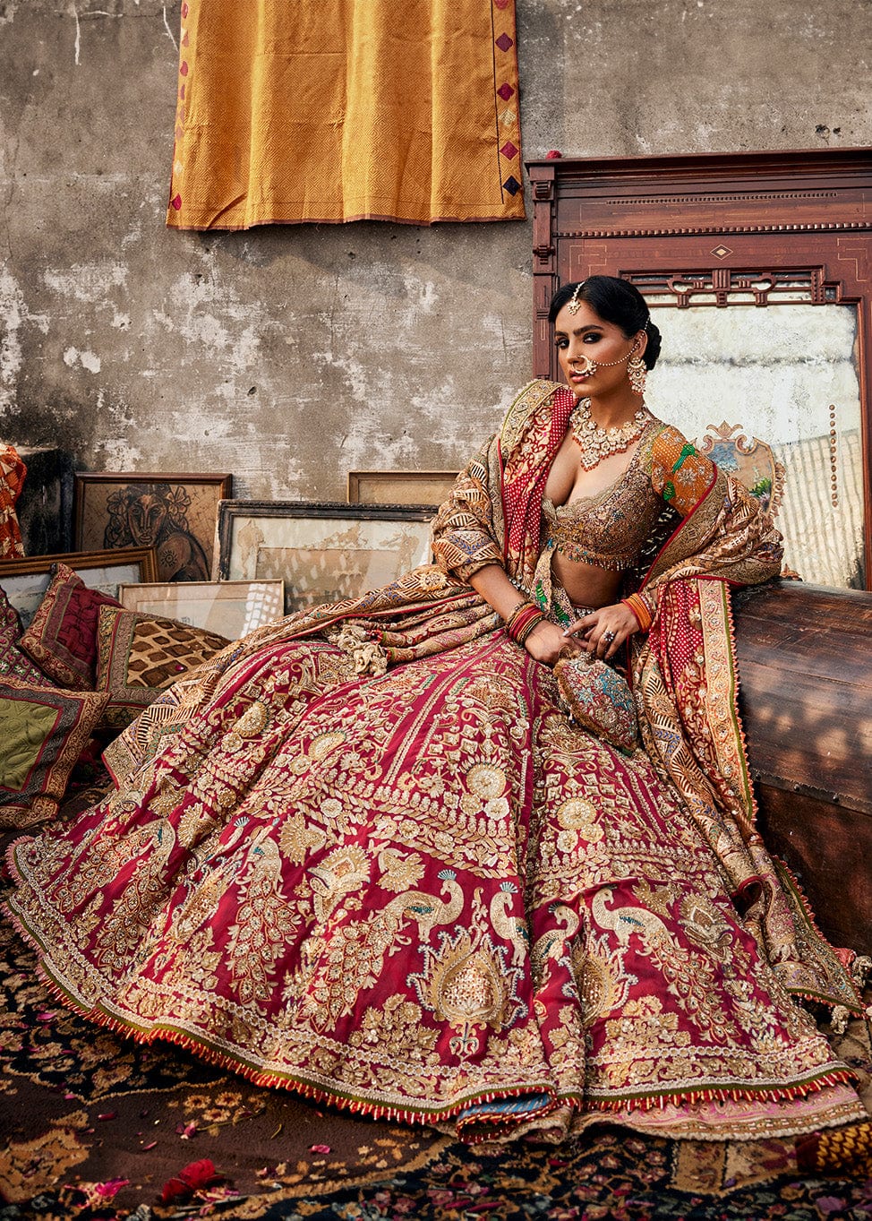 Deep Rani Pink 'Vintage Bouquet' Lehenga