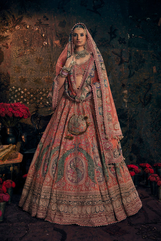 Burnt Orange Tulle Lehenga