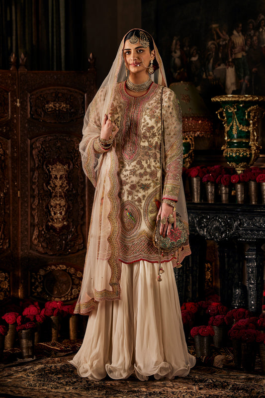 Ivory Tulle Kurta and Gharara