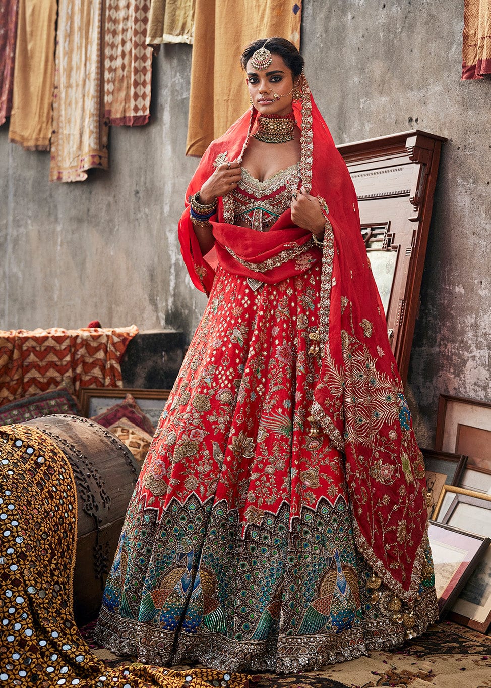 Lush Red Peacock Lehenga