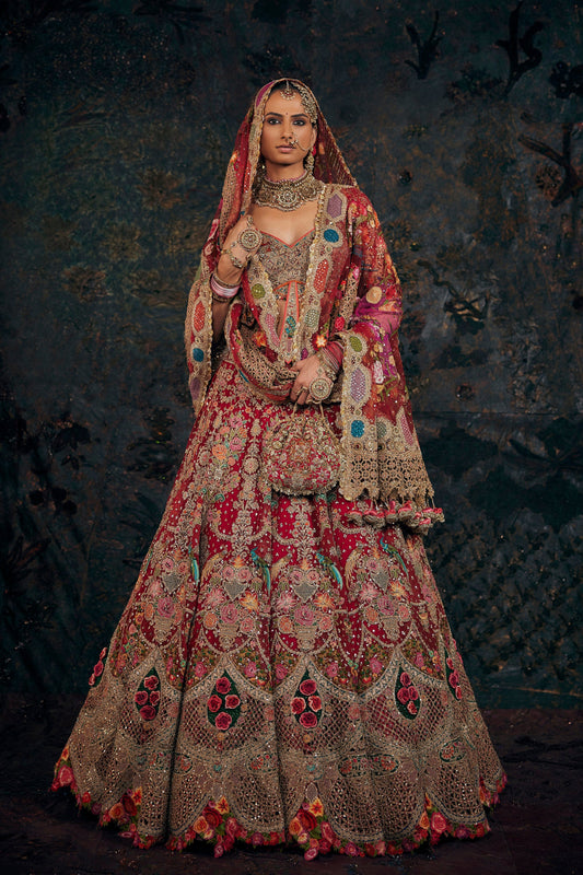 Scarlet Red Floral Lehenga