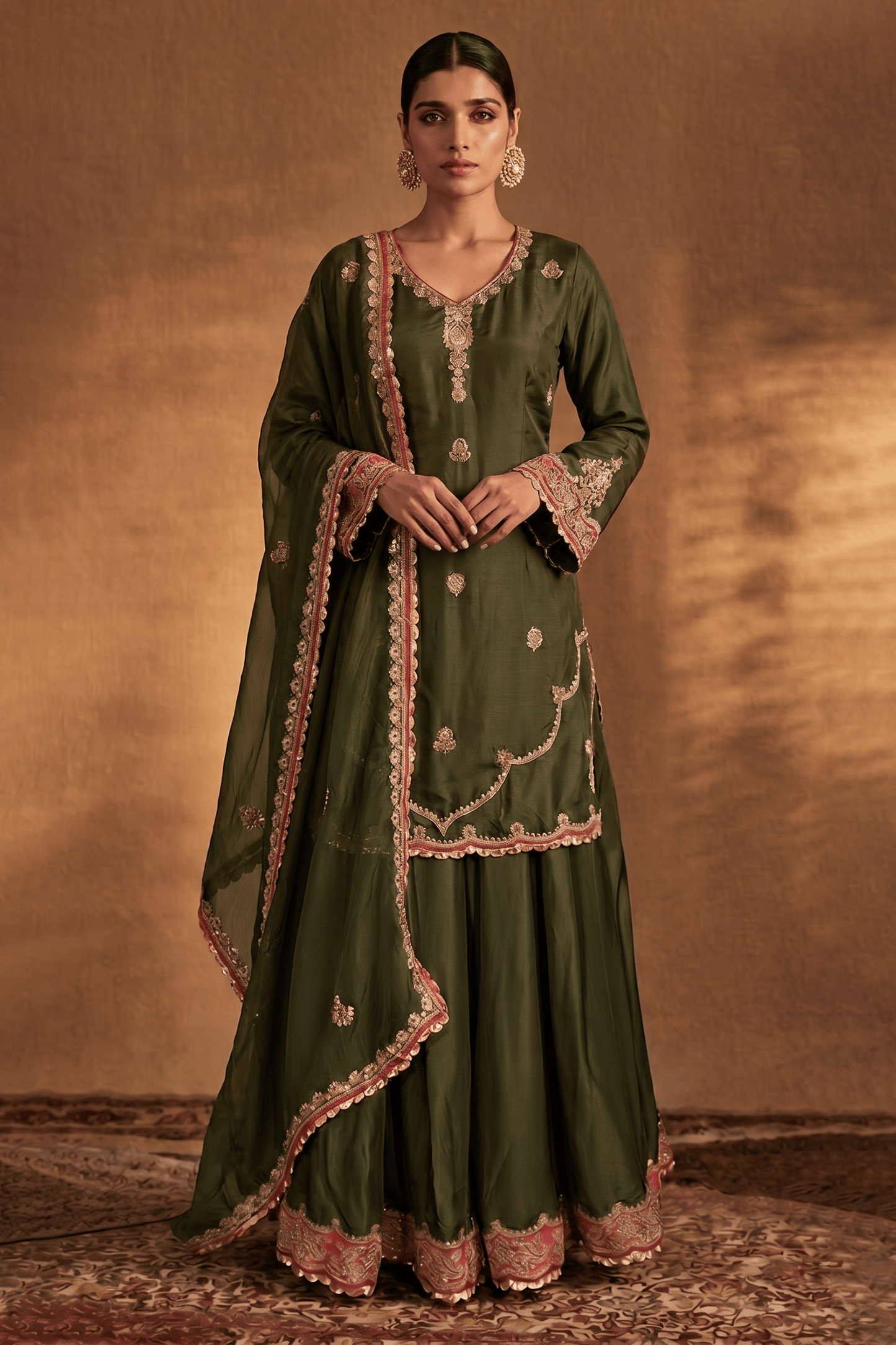 Olive Green Sharara Set