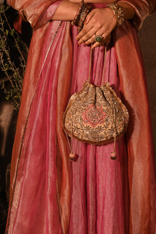 Beige-Pink Hued Naqsh Noor Potli