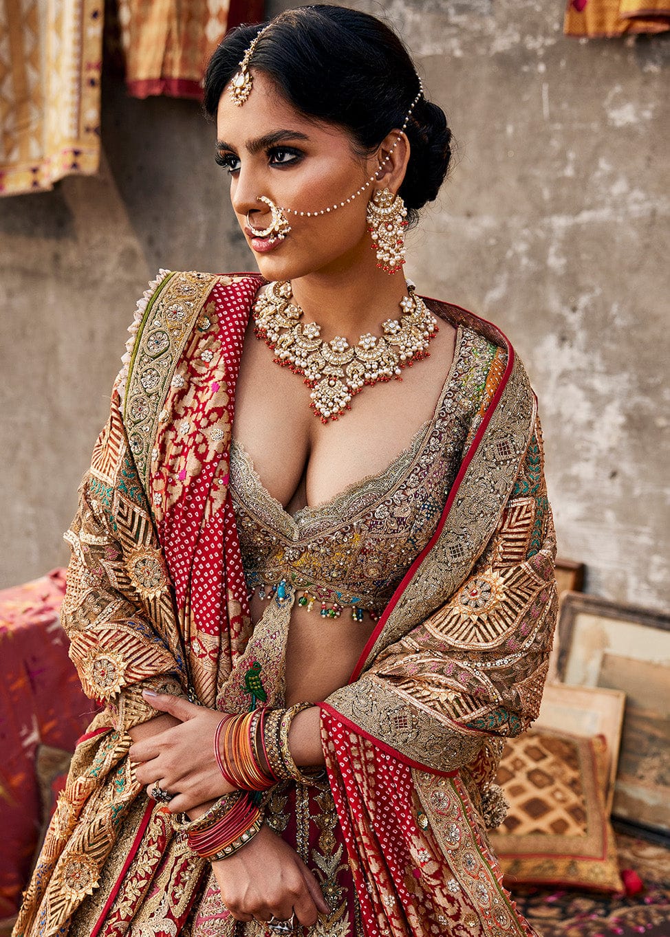 Deep Rani Pink 'Vintage Bouquet' Lehenga