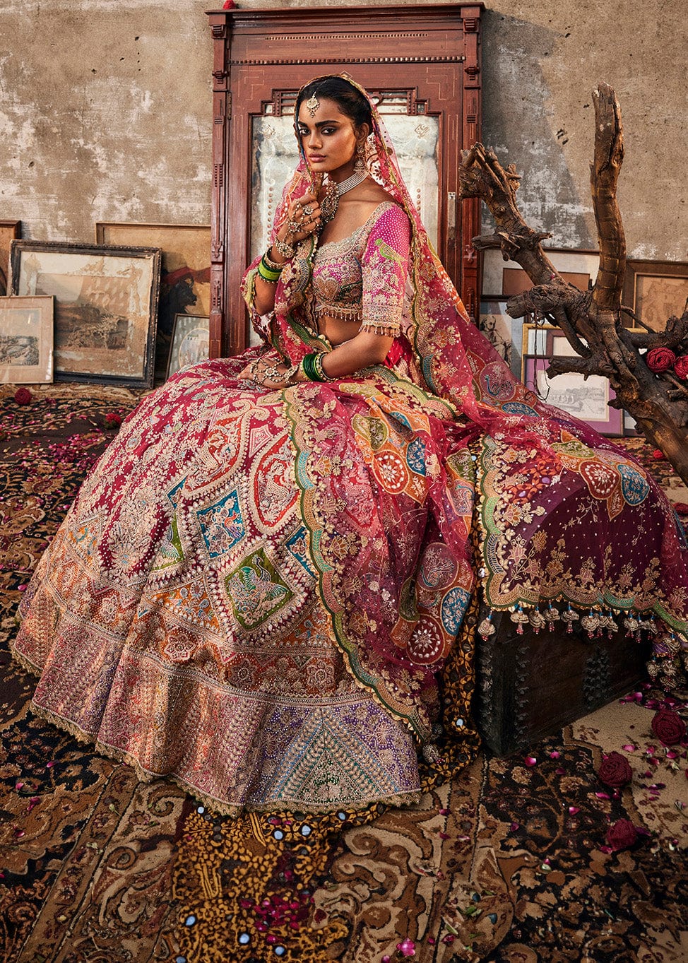 Vivid Rani Pink Paisley Lehenga