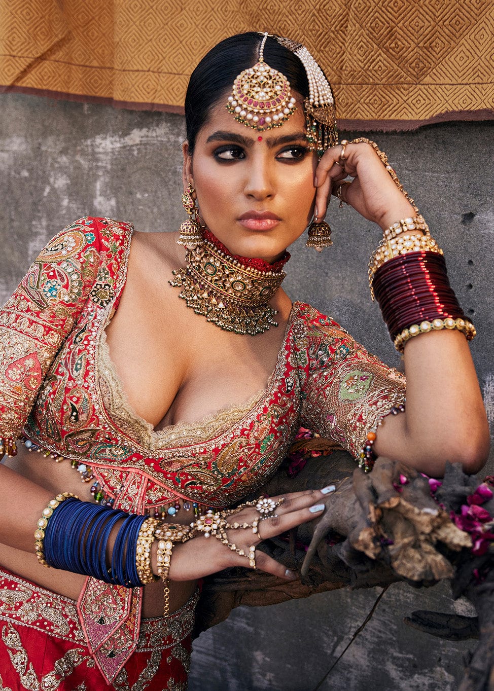 Scarlet Red Kasmiri Tilla Lehenga