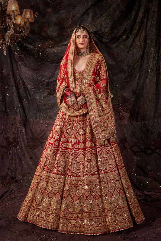 Deep Crimson Embroidered Georgette Lehenga