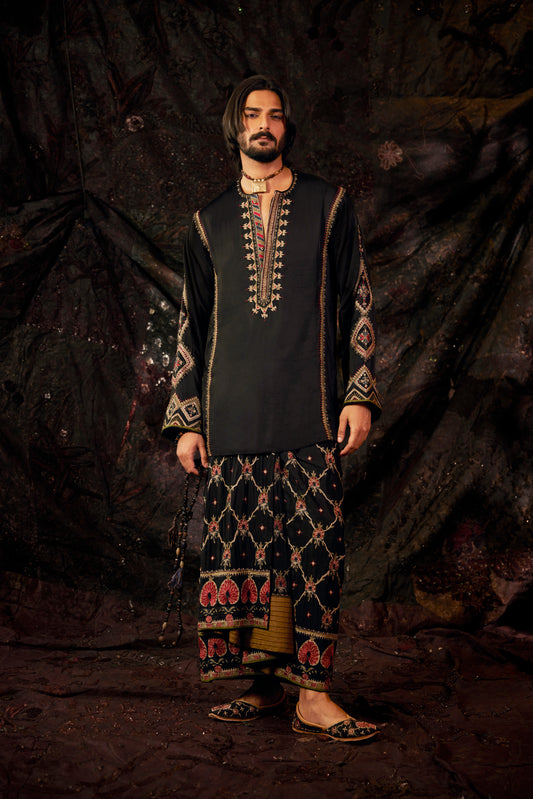 Black Silk Lungi Set