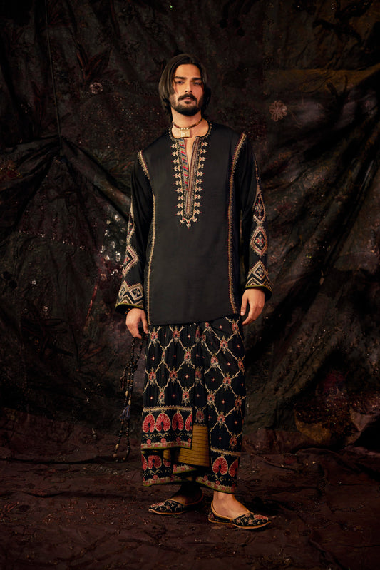 Black Silk Lungi Set