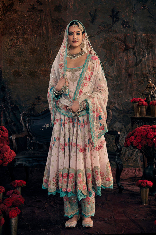 Pink Hued Embroidered Kalidar Set