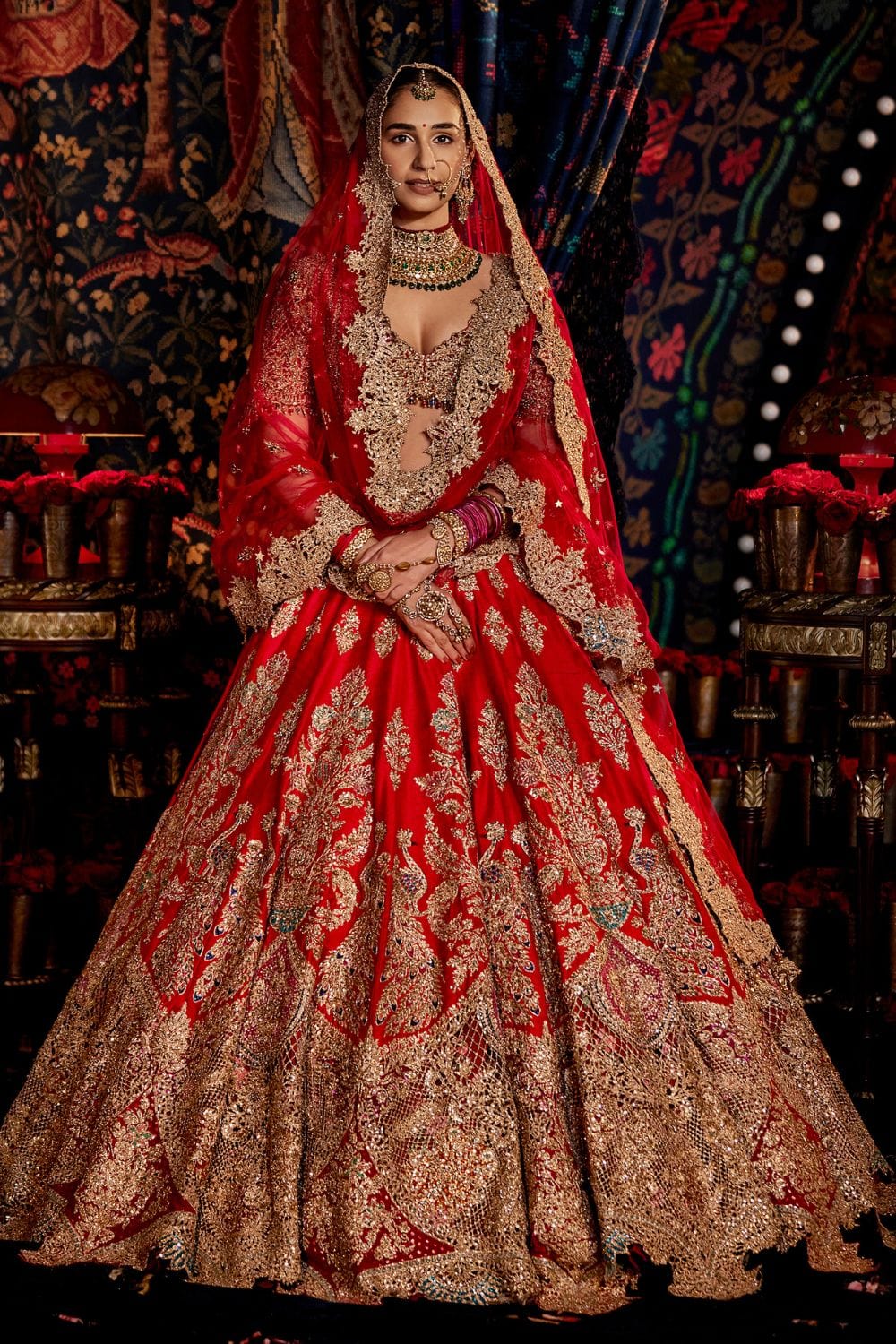 Scarlet Red Cutwork Lehenga Set