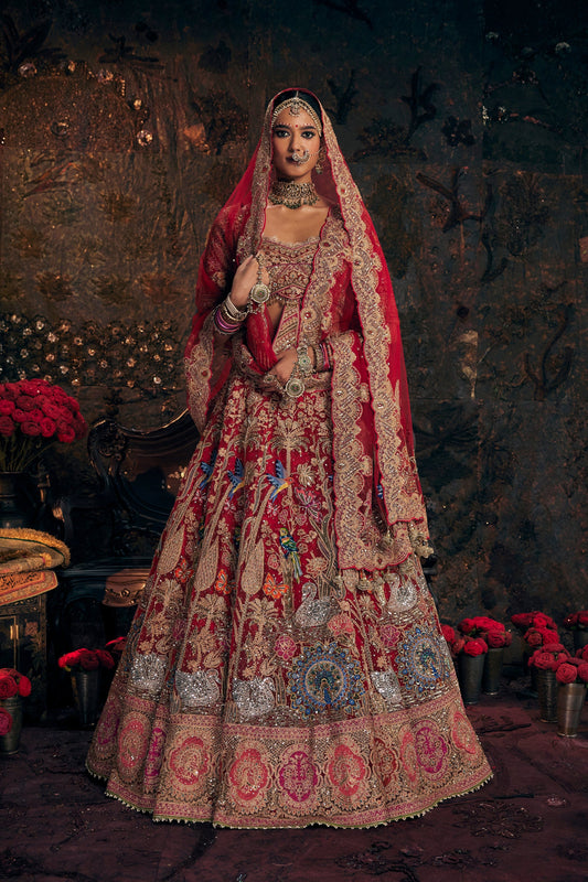 Deep Red Embroidered Lehenga