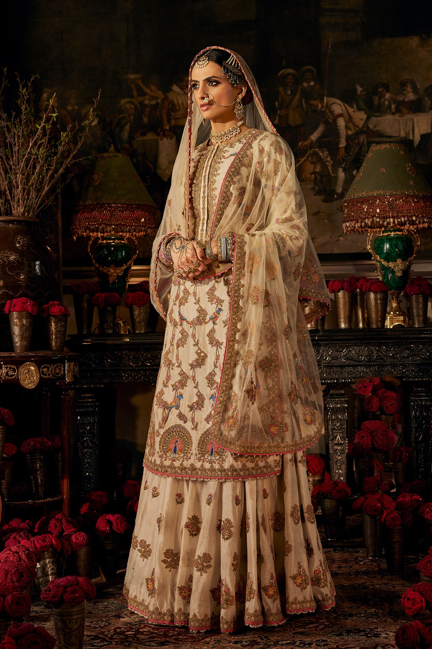 Ivory Peacock Kurti-Sharara